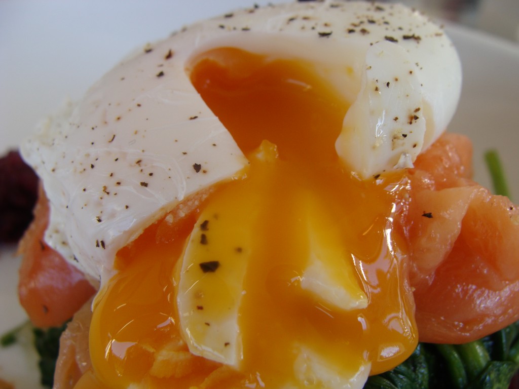 Poached egg at Coin Laundry Exterior