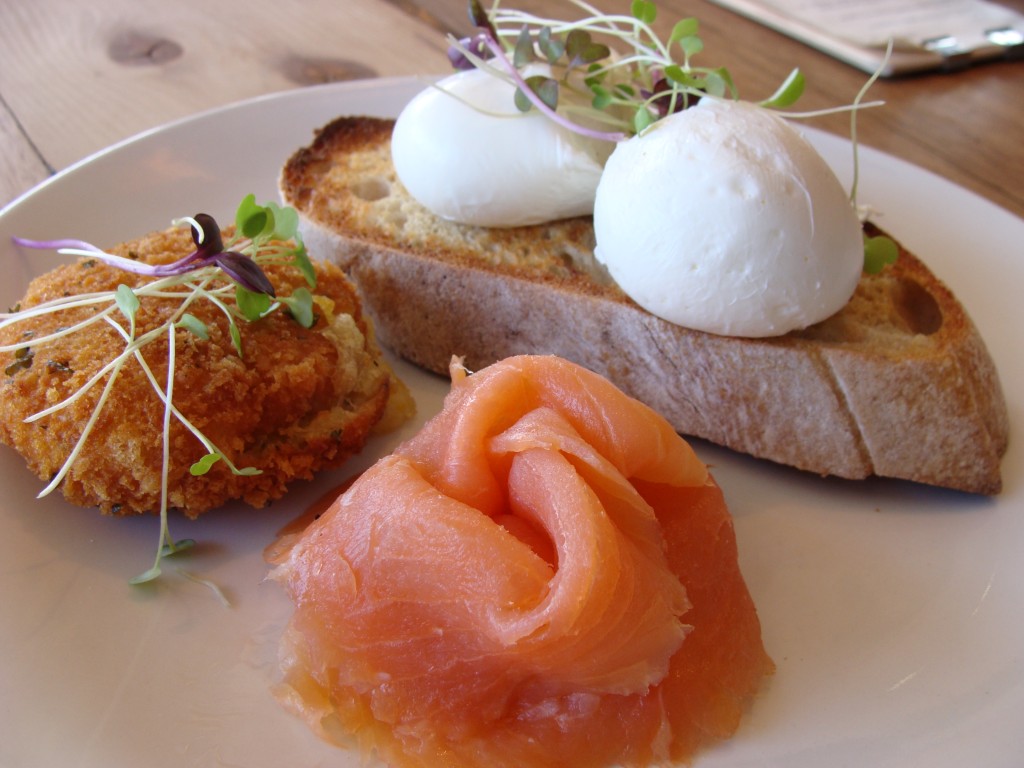salmon, poached eggs at Pint of Milk