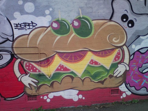 Burger art at Waldies Bakery Seddon