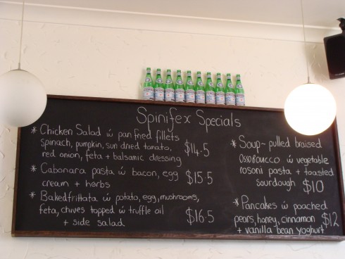 menu at Spinifex