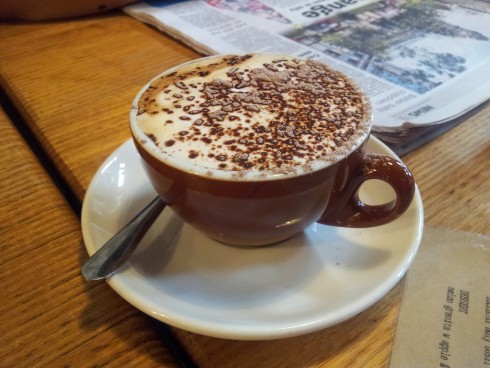 a delightful cappuccino at Tom Phat 