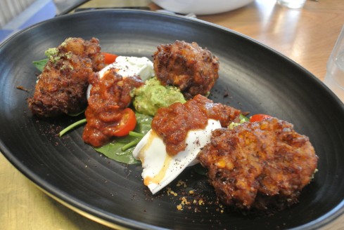 corn fritters at reading room cafe