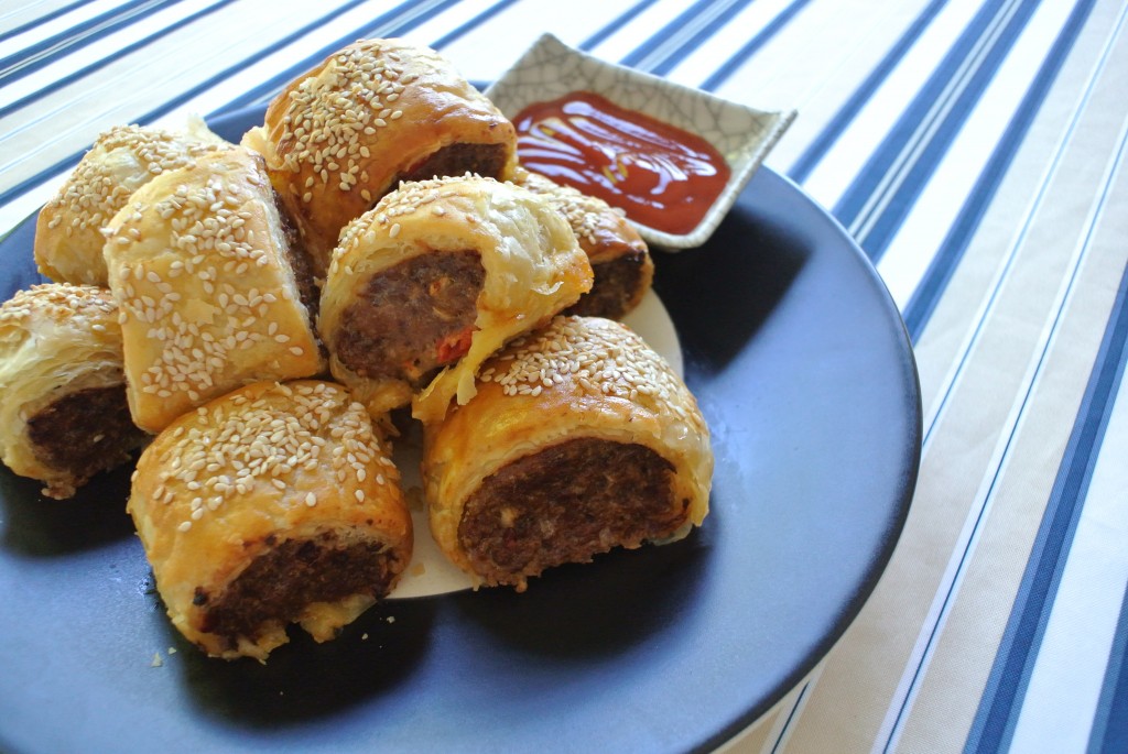 spicy sausage rolls with banana ketchup